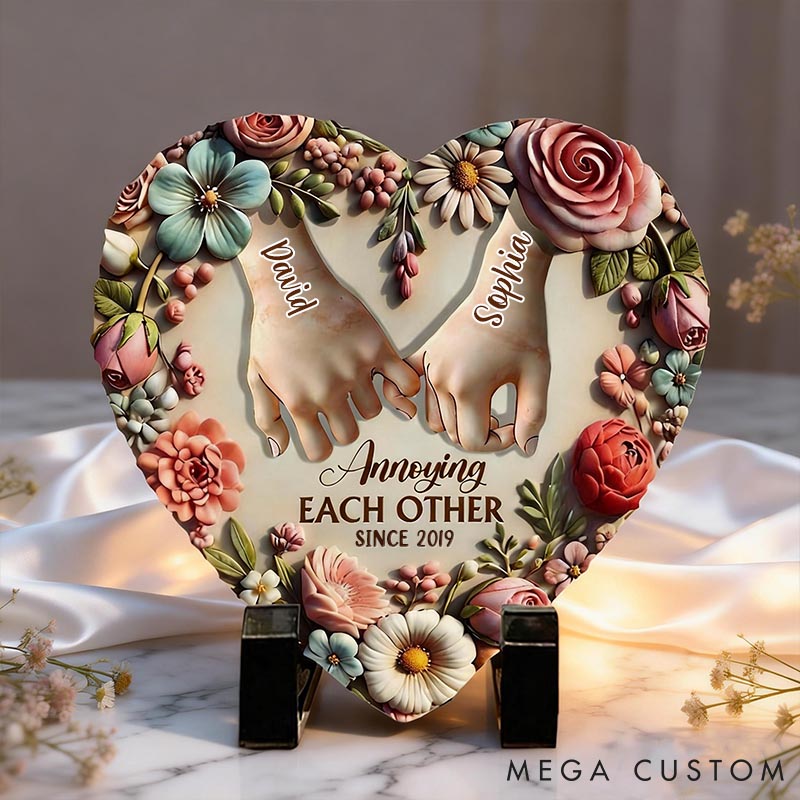 Personalized Couple From Our First Kiss Till Our Last Breath Heart Shaped Stone with Stand Floral Pinky Promise 3D Effect Stone Valentines Day Gift