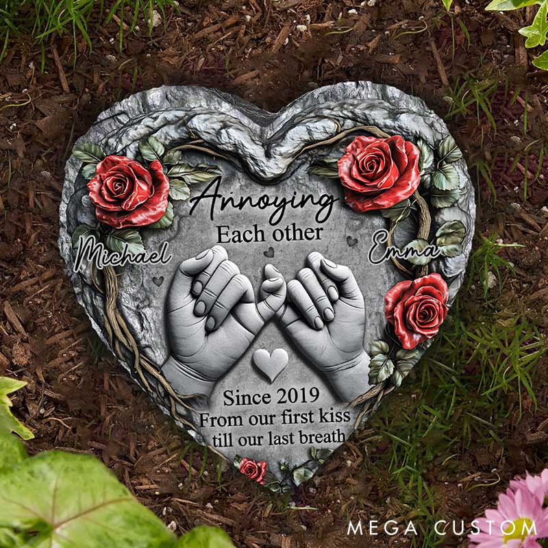 Personalized Couple From Our First Kiss Till Our Last Breath Heart Shaped Stone with Stand Custom Pinky Promise 3D Effect Stone Valentines Day Gift