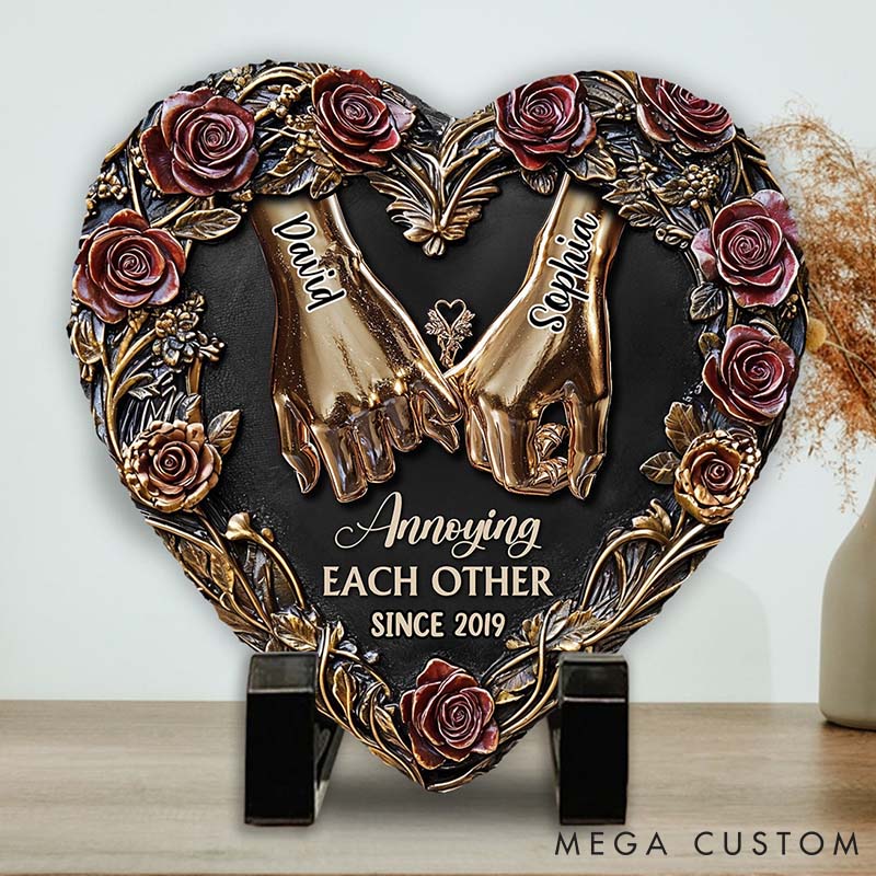 Personalized Couple Annoying Each Other Since Heart Shaped Stone with Stand Custom Pinky Promise Imitation Copper 3D Effect Stone Valentines Day Gift