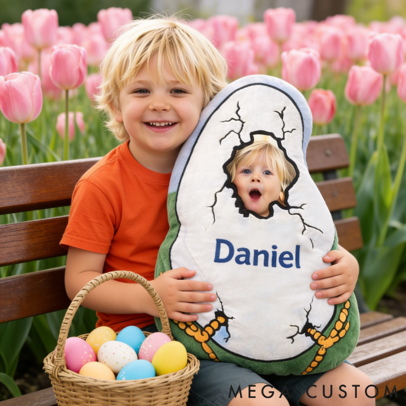 Personalized Funny Easter Egg Shaped Pillow Custom Face Photo and Name Novelty Holiday Gift for Kids
