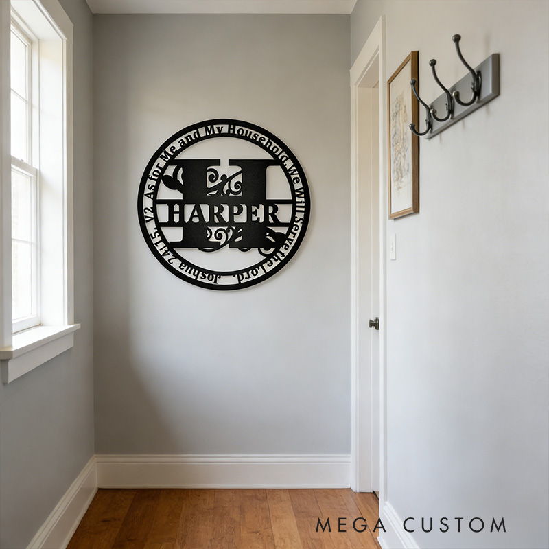 Personalized Joshua 24:14 Bible Verse Prayer Metal Sign with Custom Initial and Name Wall Art Wedding Gift Anniversary Gift Christian Religious Gift