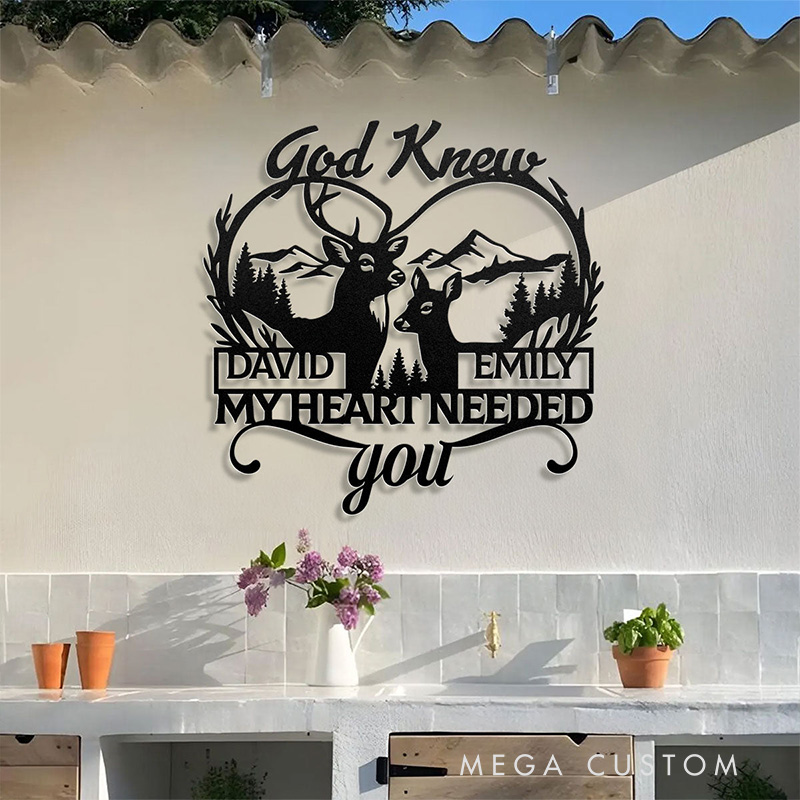 Personalized Deer Love Mountains Metal Wall Art Sign with Custom Names Religious Wall Art Wedding Gift Anniversary Gift Christian Gift for Couple