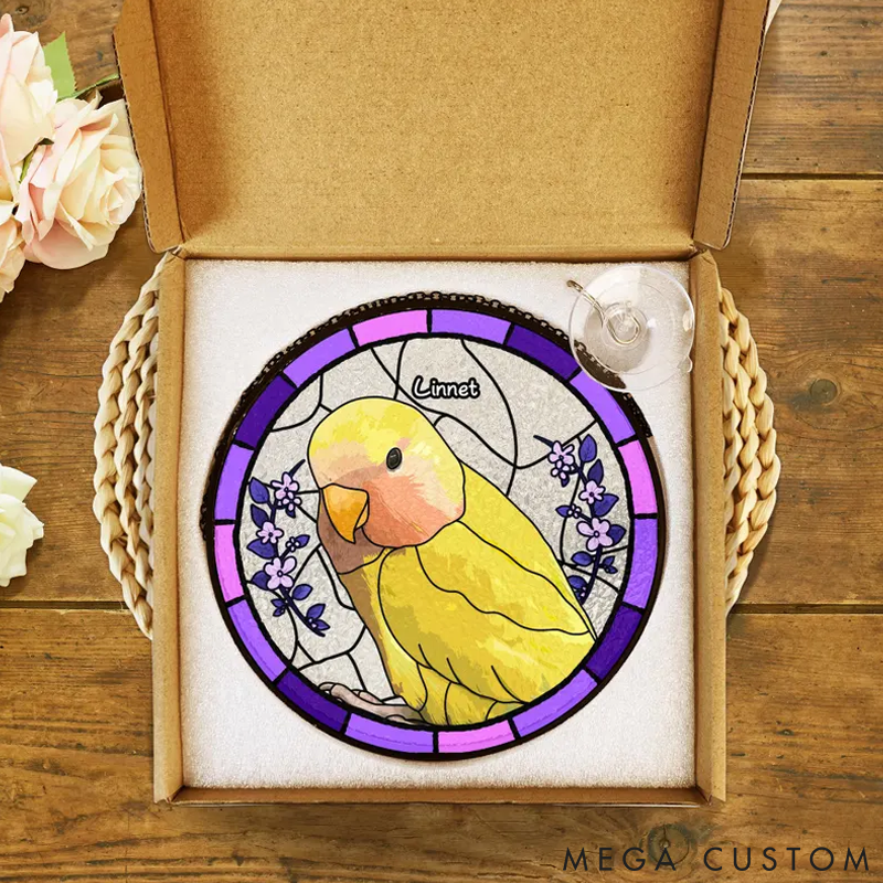 Personalized Pet Lover Funny Custom Lovebird Portrait Stained Sun Catcher