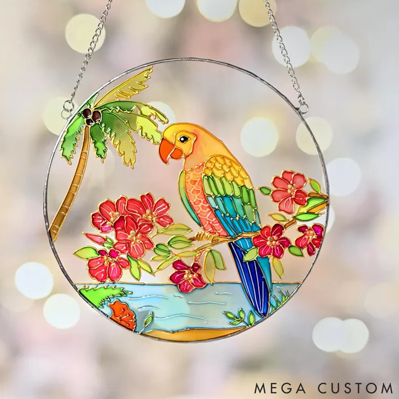 Personalized Pet Lover Funny Lovebirds Portrait Stained Sun Catcher