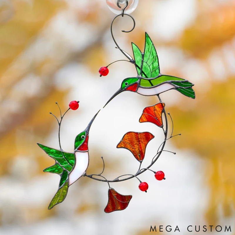 Personalized Pet Lover Funny Couple of Chickadees Stained Sun Catcher