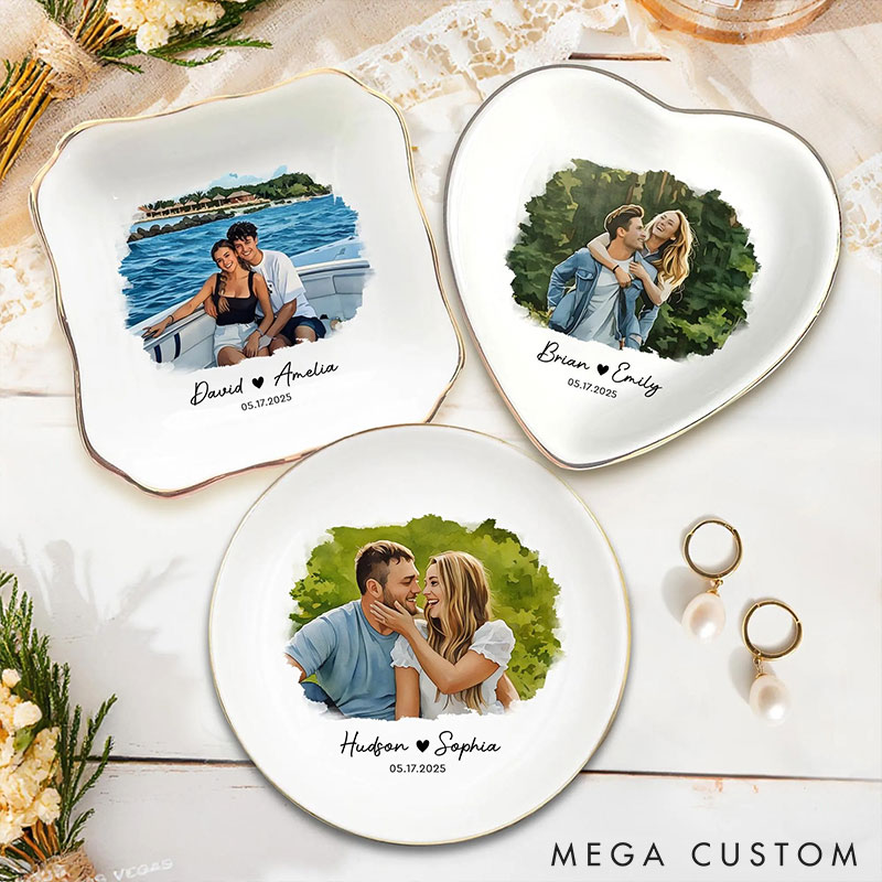 Personalized Couple Custom Photo Portrait Jewelry Dish with Name Keepsake Valentine's Gift for Wife Anniversary Gift for Girlfriend Unique Gift for Couple