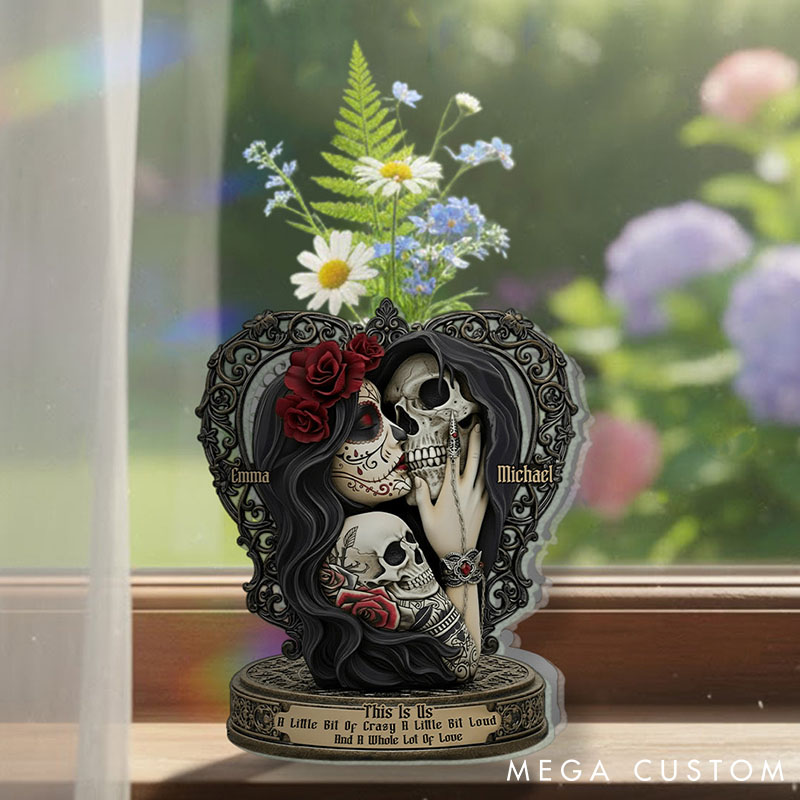 Personalized Skeleton Couple This Is Us Acrylic Flower Vase Custom Shaped Retro Gothic Graphic 3D Printed Vase Valentines Day Gift for Him Her