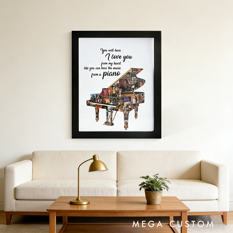 Personalized Multiple Photo Collage with Guitar Piano Other Instruments Picture Frame with Text Home Decor Birthdays Anniversaries Christmas Gifts for All Music Lovers