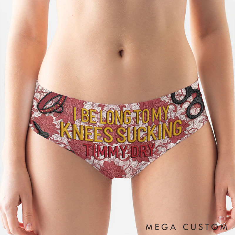 Personalized Girlfriend Wife Lace Pattern Low-waisted Briefs Custom Women I Belong To My Knees Sucking Underwear with Name Valentines Day Gift for Her