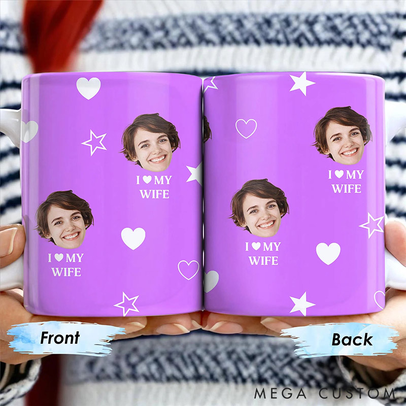 Personalized Couple I love My Wife Mug Custom Photo Portrait  Mug Full Printed Funny Mug for Couple Valentine's Gift for Wife