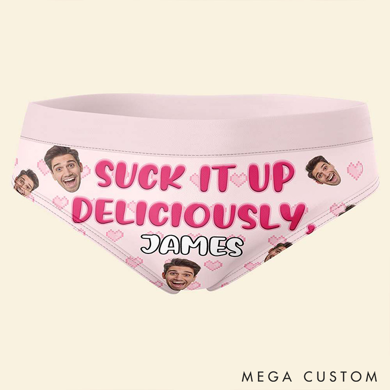 Personalized Boyfriend Husband Face Suck It Up Deliciously Low-waisted Briefs Women Underwear with Man Photo Valentines Day Gift for Girlfriend Wife