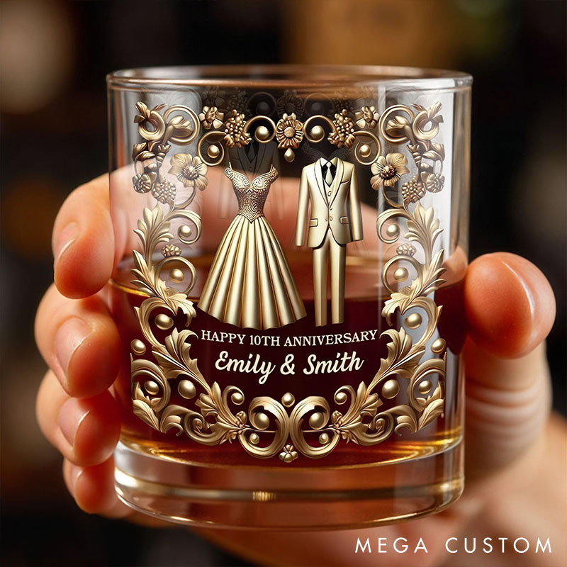 Personalized Happy Anniversary Whiskey Glass Set Celebrate Special Milestone Whiskey Glass Wedding Anniversary Valentines Gift for Couples