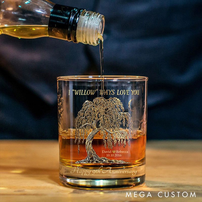 Personalized 3D Effect Whiskey Glass I Willow Ways Love You Anniversary Gift Whiskey Glass for Him Her Custom Couple Whiskey Glass