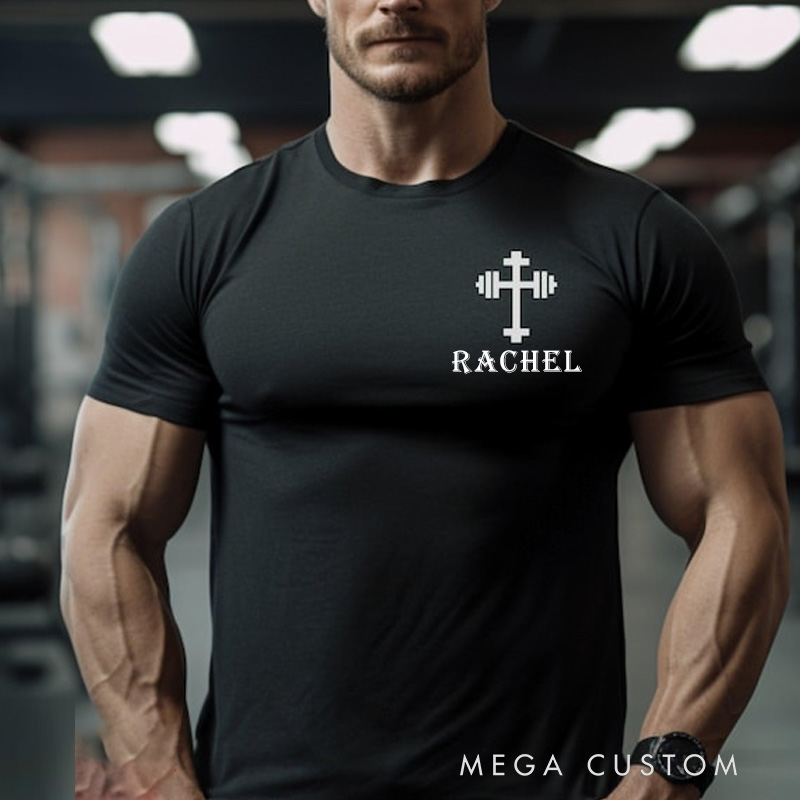 Personalized Christian Barbell Cross Gym Classic T-Shirt for Fitness Enthusiasts Bodybuilders and Gym Lovers