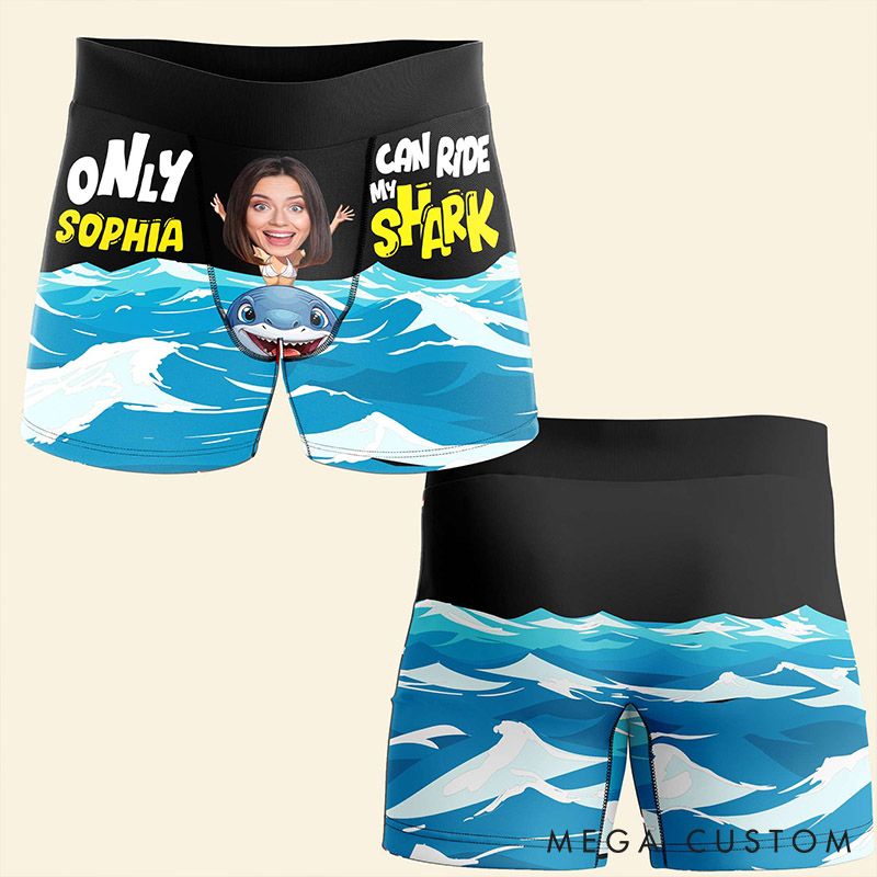 Personalized Girlfriend Wife Face Boxer Brief Men Only Her Can Ride My Shark Underwear with Woman Face Photo Valentines Day Gift for Boyfriend Husband