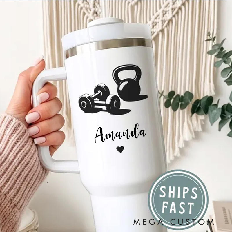 Personalized Barbell Workout Tumbler Lifting Girl Water Bottle Muscle Mommy Gift for Gym Lovers