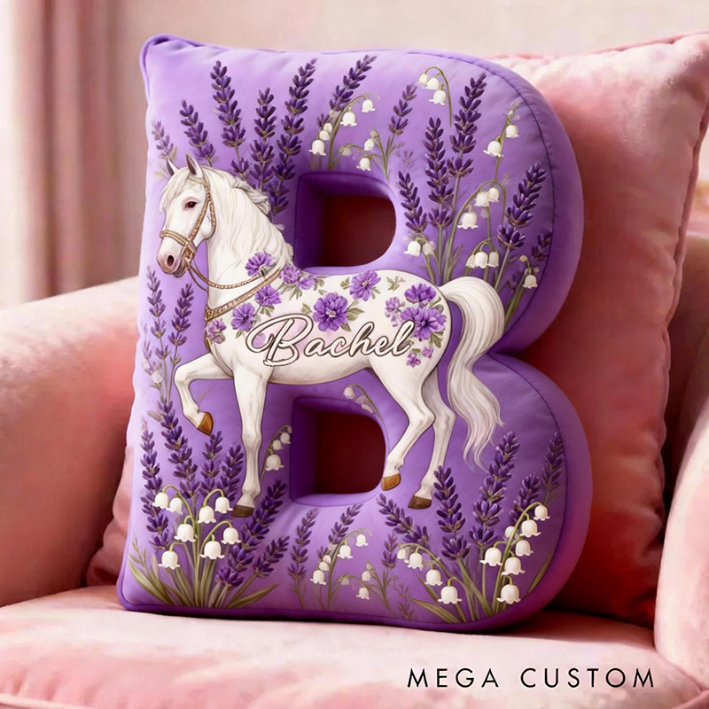 Personalized Pet Lover Purple Lavender Flower Horse Graphic 3D Print Pillow
