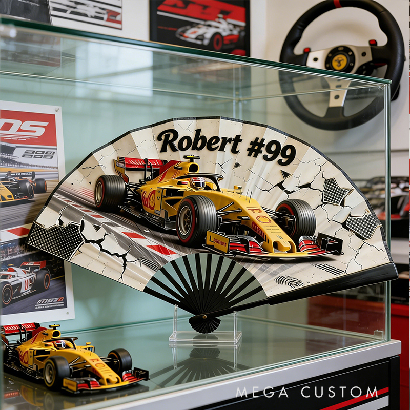 Personalized Racing Themed Pattern Fan the Perfect Gift for Racers