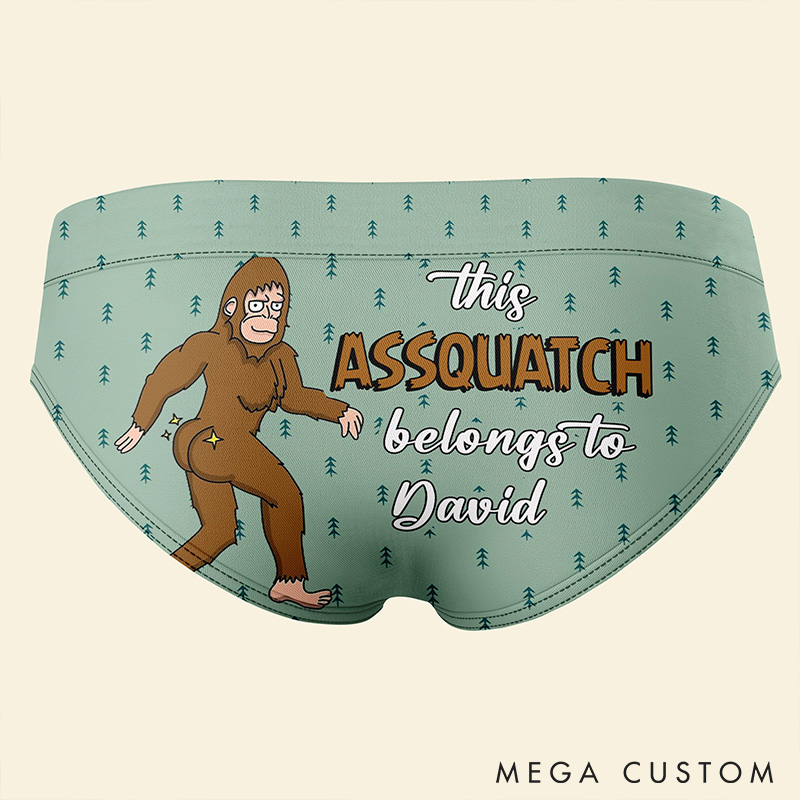 Personalized Women This Assquatch Belongs To Him Low-waisted Brief Custom Girlfriend Wife Underwear with Name Anniversary Valentines Day Gift for Her