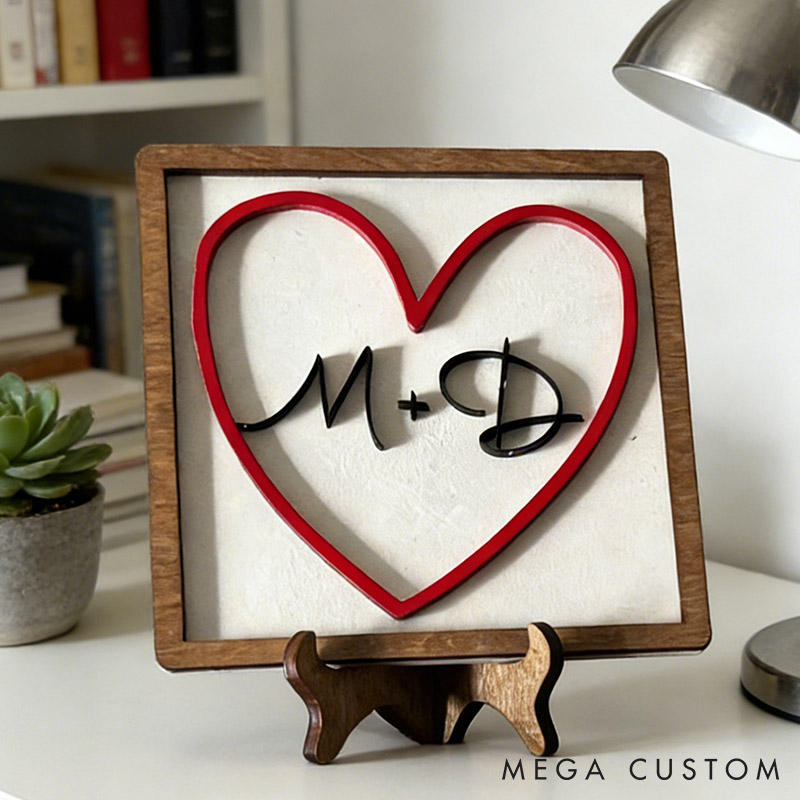 Personalized Initials Heart Sign Valentines Heart Signs with Initials Custom Couple Valentines Shelf Signs