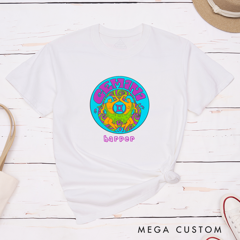 Personalized Gemini T-Shirt Classic Zodiac Sign Custom Name Astrology Gift Unique Horoscope Birthday Present for Men Women Friends Horoscope Lovers
