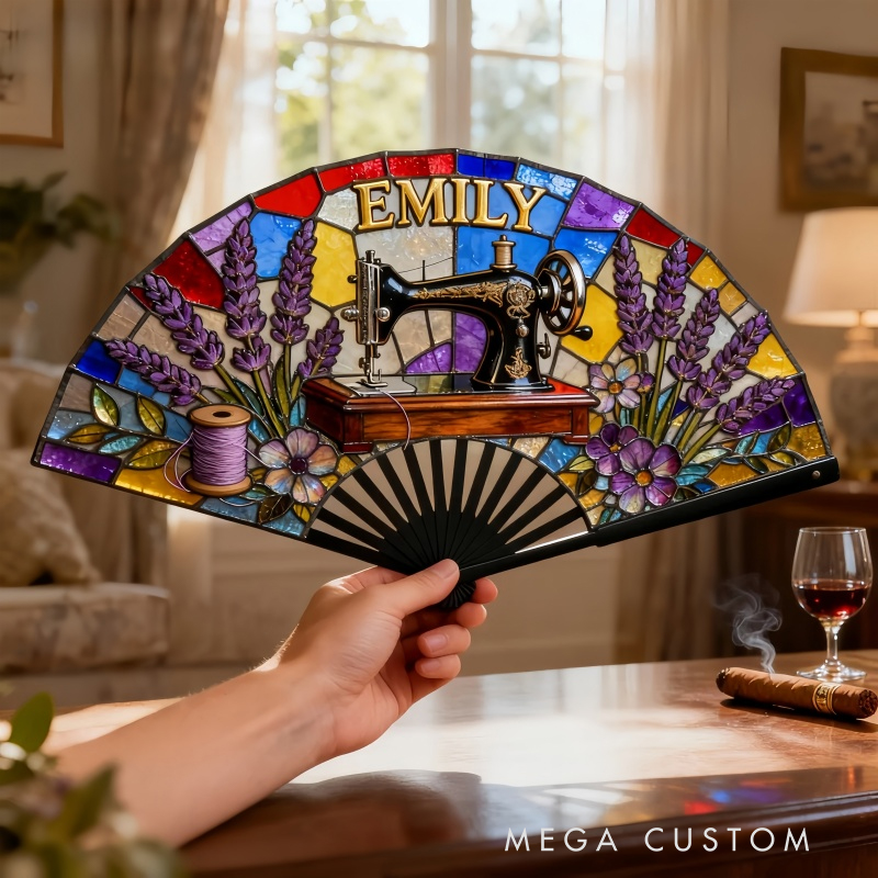 Personalized Sewing Machine Pattern Fan the Perfect Gift for Embroidery Enthusiasts