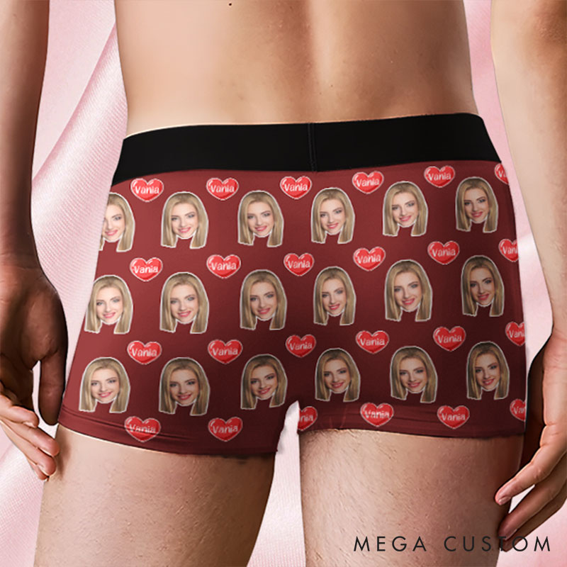 Personalized Girlfriend Wife Face Boxer Brief Kiss Me at Midnight Men Underwear with Woman Face Portrait Valentines Day Gift for Boyfriend Husband
