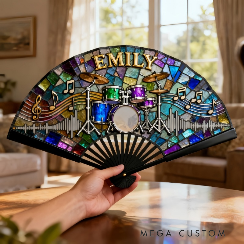 Personalized Drum Set Rhythm Pattern Fan the Perfect Gift for Music Lovers