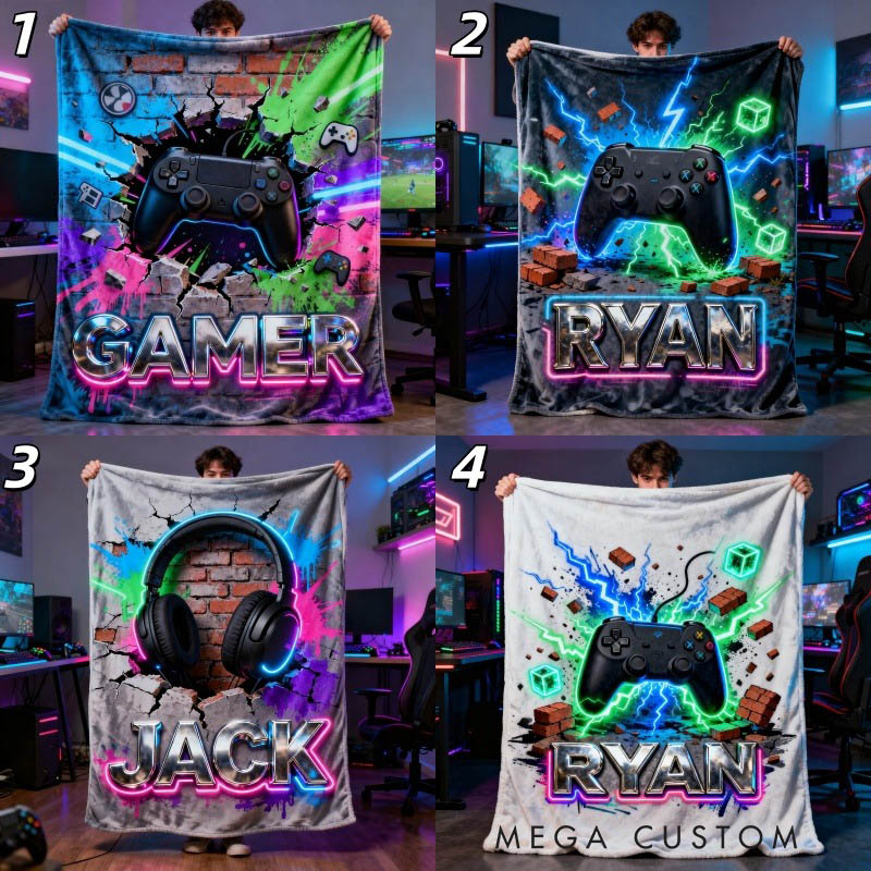 Personalized Cyberpunk Game Controller Blanket with Your Name Perfect Gift for Game Lovers Kids Birthdays Holidays Other Occasions