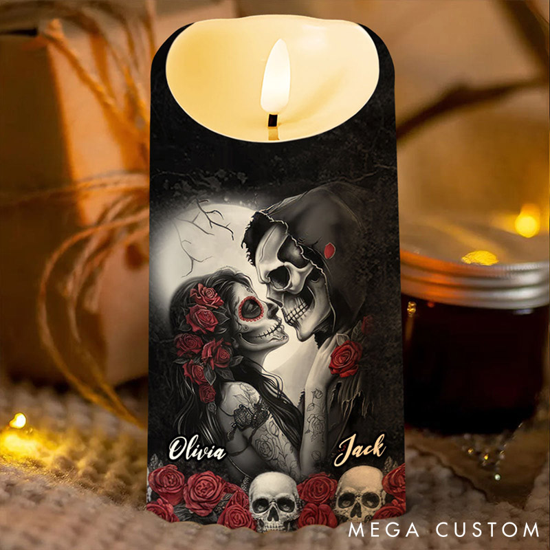 Personalized Skeleton Couple I Choose You LED Candle Custom Skeleton Bride and Groom with Rose Candle Light Valentines Day Gift for Newlyweds