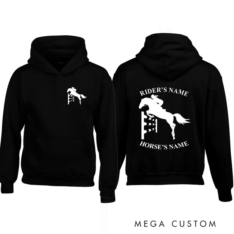 Personalized Equestrian Classic Hoodies Horse Front Back Print Unisex Jumper Pullover Hoody for Equestrian Riding Lovers