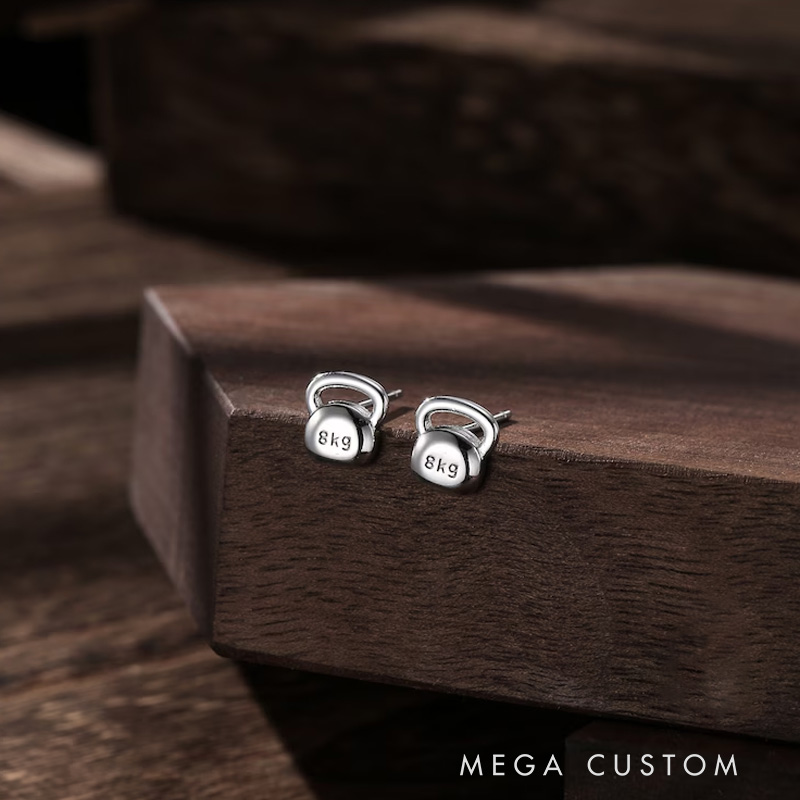 Personalized Sterling Silver Kettlebell Stud Earrings Gym Kettlebell Stud Earrings Fun Earrings Exercise Lover Earrings for Gym Lovers