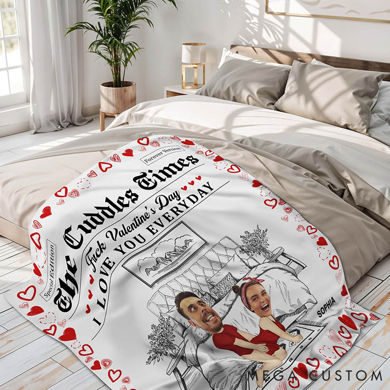 Personalized Couple Face Photo F*ck Valentine's Day I Love You Everyday Blanket Anniversary Valentine's Day Gift for Husband Wife Boyfriend Girlfriend