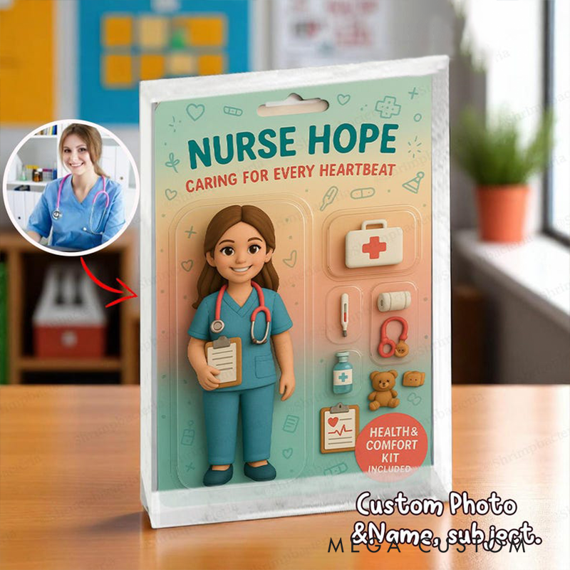 Personalized Nurse Gifts Custom Photo and Name 2D Action Figure Acrylic Block Thank You Gift for School Nurse or Healthcare Worker