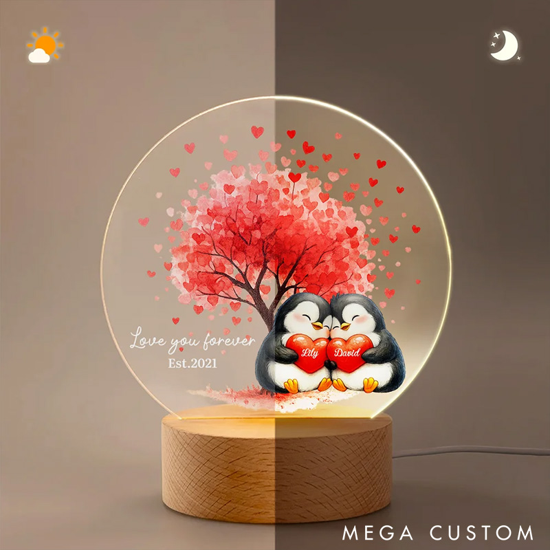 Personalized Penguin Design Couple Night Light Custom Names Year Lamp Valentine's Day Gift for Couple Anniversary Gift for Him Her
