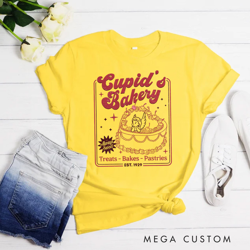 Personalized Cupid's Bakery Classic T-shirts Always Sweet Cake Tshirt with Name Treats Bakes Pastries Tee Valentine's Day Gift for Women Baking Lover Her