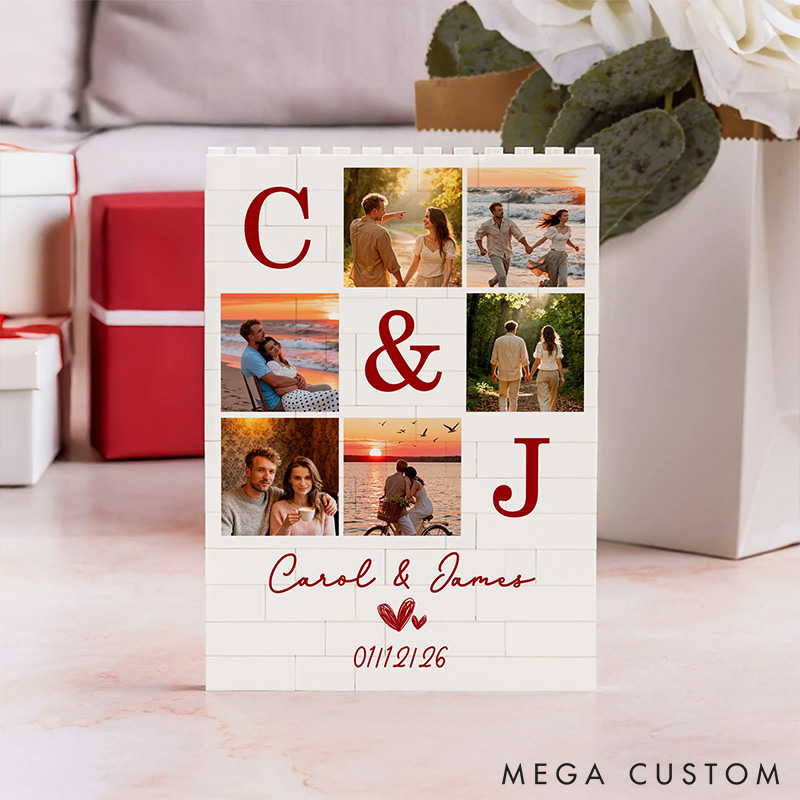 Personalized Couple Photo Building Blocks Custom Name Date Photo Blocks Valentine's Day Gift for Boyfriend Girlfriend Husband Wife Anniversary Gift