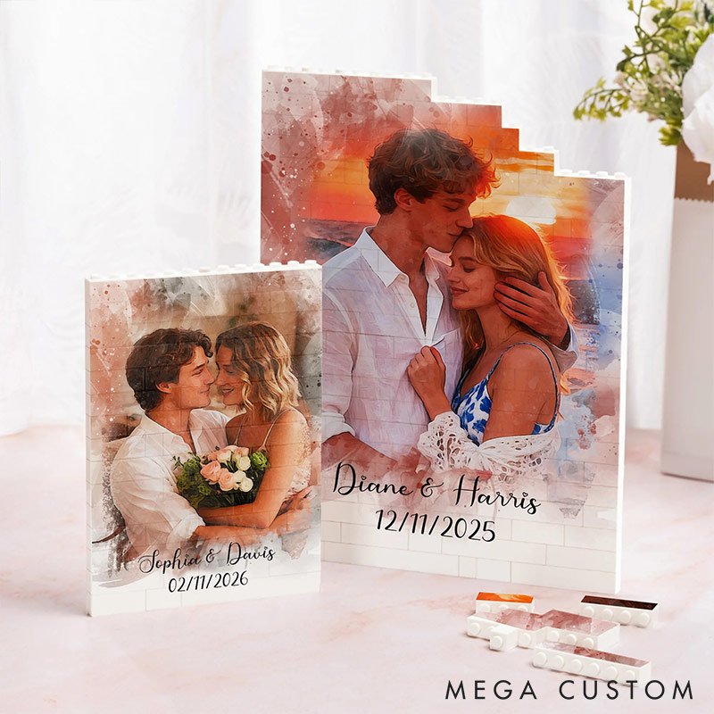 Personalized Couple Photo Art Building Blocks Custom Name Date Photo Blocks Valentine's Day Gift for Boyfriend Girlfriend Husband Wife Anniversary Gift