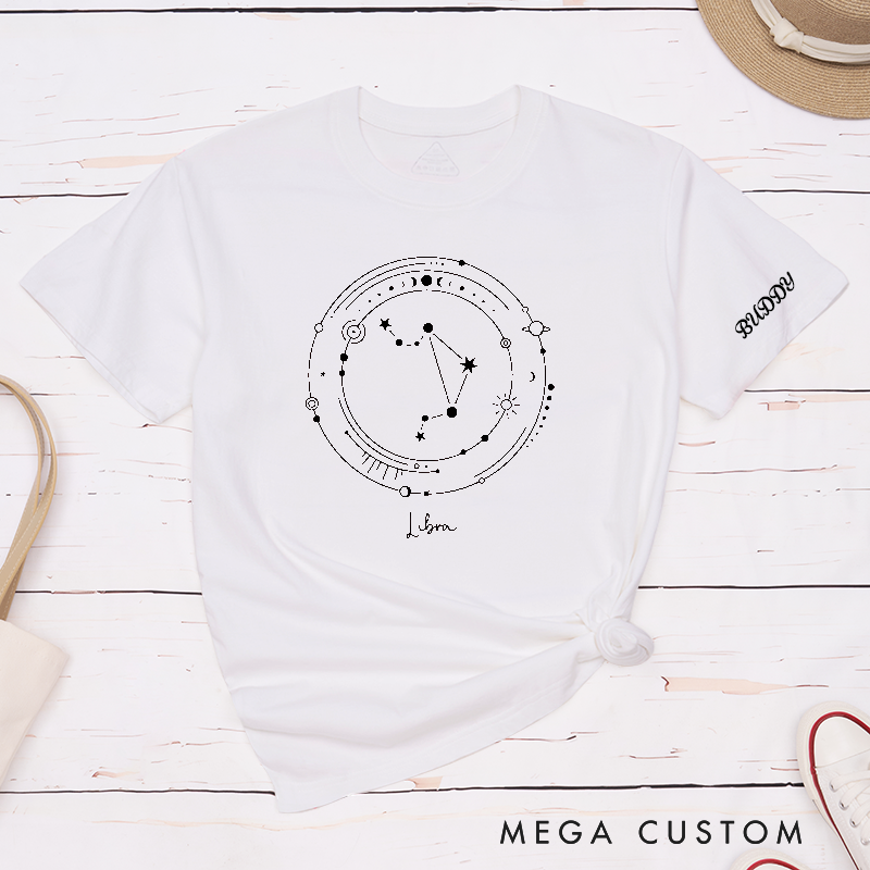Personalized Libra Zodiac Constellation Classic T-Shirts Custom Astrology Graphic Tee Unique Horoscope Birthday Gift 