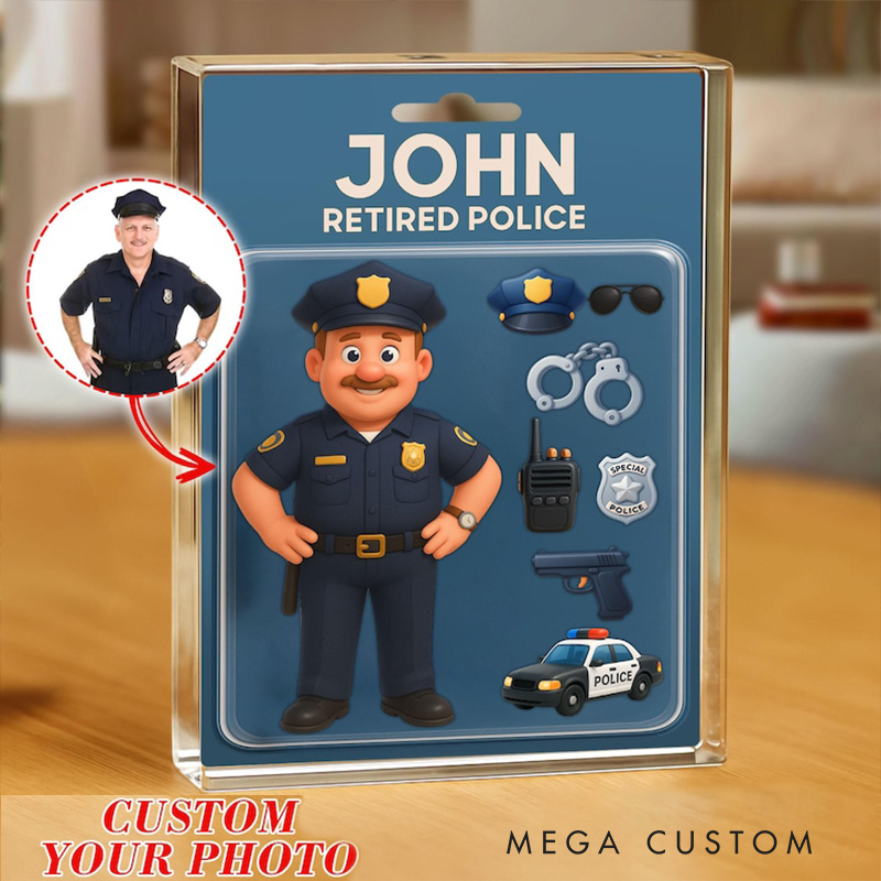 Personalized Police Gifts Custom Retired Officer Acrylic Plaque Faux 3D Printed Figure Block for Dad or Grandpa Fathers Day Retirement Gift