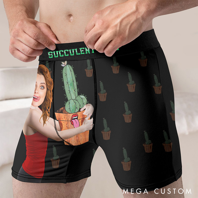 Personalized Girlfriend Wife Face Boxer Brief Succulent This Men Underwear with Woman Face Portrait Valentines Day Gift for Boyfriend Husband