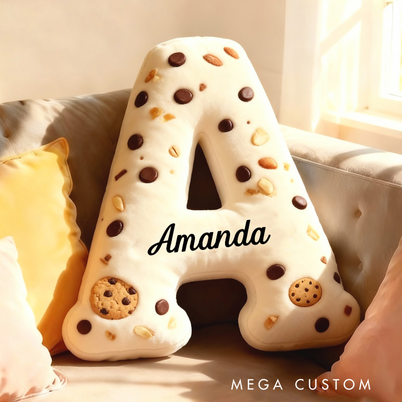 Personalized Cookie Letter Pillow Graphic 3D Print Kids Throw Pillow with Custom Name for Kids Baker Baking Lover