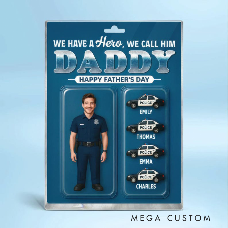 Personalized Police Gifts Custom Face and Kids Names Acrylic Plaque Police Dad Gift Custom Character Figure Block for Husband or Father