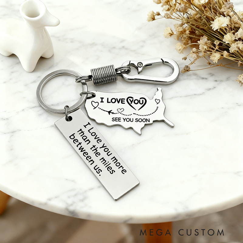 Personalized Long Distance Relationship Couple Keychains Engraved Keychains Meaningful Gift For Husband Boyfriend Valentine's Day Gift Anniversary Gift