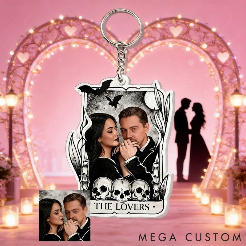 Personalized Couple Portrait Acrylic Keychain Custom Photo Elegant Holiday Gift for Lovers