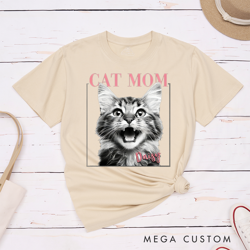 Personalized Cat Lover Proud Cat Mom Energy Cat Photos Birthday Gift for Cat Lovers for Cat Mom Cat Owners T-Shirt