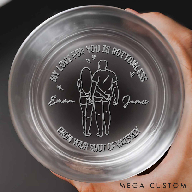 Personalized Couple My Love For You Is Bottomless Whiskey Glass Whiskey Glass for Husband Funny Whiskey Commitment Gift for Boyfriend