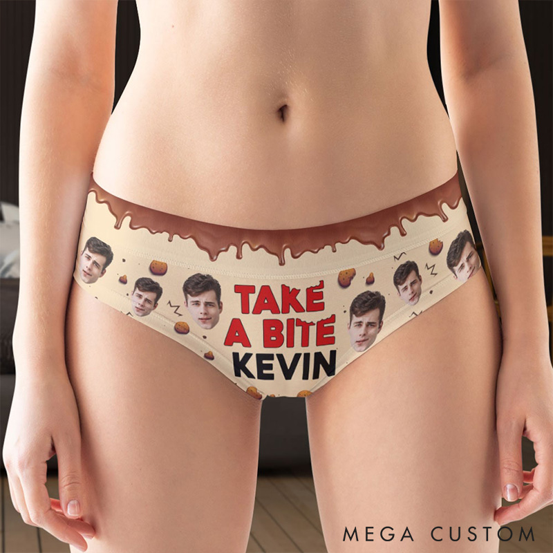 Personalized Boyfriend Husband Face Low-waisted Briefs Women Take a Bite Underwear with Man Photo Portrait Valentines Day Gift for Girlfriend Wife