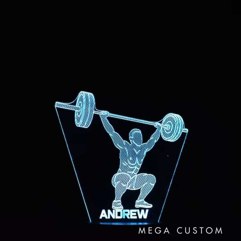 Personalized LED Night Light Weightlifting Night Light Gym Inspired Illuminated Acrylic Lamp for Gym Lover