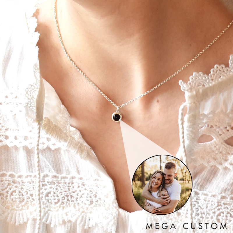 Personalized Couple Minimalist Projection Necklace Custom Photo Inside Necklace Chain Valentine's Day Gift for Couple Anniversary Gift for Wife for Girlfriend